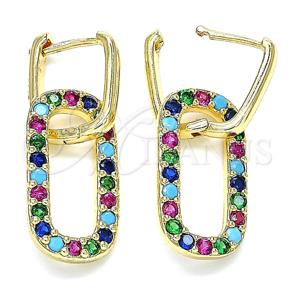 Gold Filled Hoop Earrings — Huggie Hoop Paperclip Design with Multicolor Cubic Zirconia — main product view — SKU 140810 | Oro Laminado aretes de aro — Huggie Hoop Paperclip diseño with Multicolor Cubic Zirconia — SKU 140810