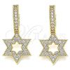 Oro Laminado Huggie Hoop, Gold Filled Style Star of David Design, with White Micro Pave, Polished, Golden Finish, 02.210.0472.15