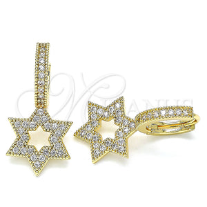 Gold Filled Hoop Earrings — Huggie Hoop Judaica and Star of David Design — main product view — SKU 140811 | Oro Laminado aretes de aro — Huggie Hoop Judaica and estrella of David diseño — SKU 140811