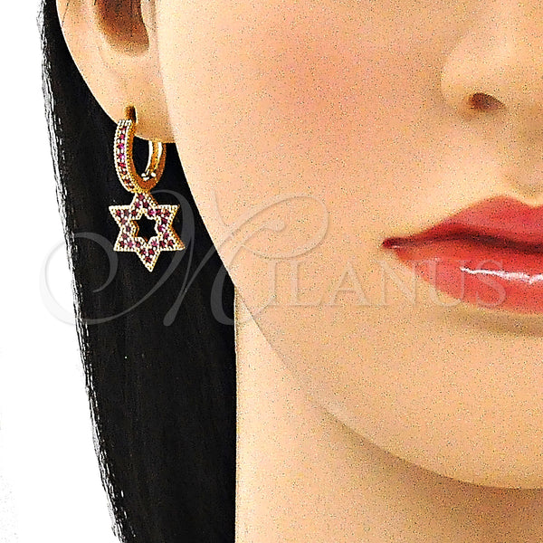 Gold Filled Hoop Earrings — Huggie Hoop Judaica and Star of David Design — alternate product view — SKU 140812 | Oro Laminado aretes de aro — Huggie Hoop Judaica and estrella of David diseño — SKU 140812