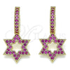 Oro Laminado Huggie Hoop, Gold Filled Style Star of David Design, with Ruby Micro Pave, Polished, Golden Finish, 02.210.0472.1.15
