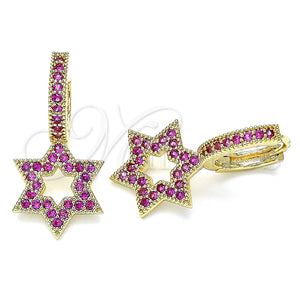 Gold Filled Hoop Earrings — Huggie Hoop Judaica and Star of David Design — main product view — SKU 140812 | Oro Laminado aretes de aro — Huggie Hoop Judaica and estrella of David diseño — SKU 140812