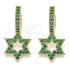 Oro Laminado Huggie Hoop, Gold Filled Style Star of David Design, with Green Micro Pave, Polished, Golden Finish, 02.210.0472.2.15