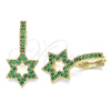 Oro Laminado Huggie Hoop, Gold Filled Style Star of David Design, with Green Micro Pave, Polished, Golden Finish, 02.210.0472.2.15