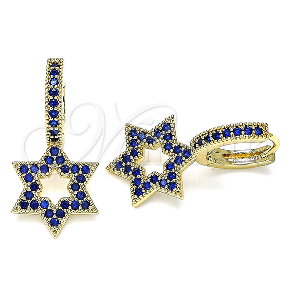 Gold Filled Hoop Earrings — Huggie Hoop Judaica and Star of David Design — main product view — SKU 140814 | Oro Laminado aretes de aro — Huggie Hoop Judaica and estrella of David diseño — SKU 140814