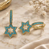 Oro Laminado Huggie Hoop, Gold Filled Style Judaica and Star of David Design, with Turquoise Micro Pave, Polished, Golden Finish, 02.210.0472.4.15