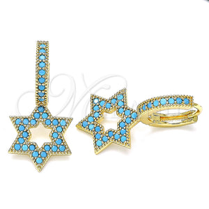 Gold Filled Hoop Earrings — Huggie Hoop Judaica and Star of David Design — main product view — SKU 140815 | Oro Laminado aretes de aro — Huggie Hoop Judaica and estrella of David diseño — SKU 140815