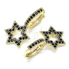 Oro Laminado Huggie Hoop, Gold Filled Style Star of David Design, with Black Micro Pave, Polished, Golden Finish, 02.210.0472.5.15