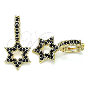 Gold Filled Hoop Earrings — Huggie Hoop Judaica and Star of David Design — main product view — SKU 140816 | Oro Laminado aretes de aro — Huggie Hoop Judaica and estrella of David diseño — SKU 140816
