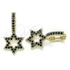 Oro Laminado Huggie Hoop, Gold Filled Style Star of David Design, with Black Micro Pave, Polished, Golden Finish, 02.210.0472.5.15