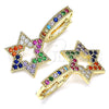 Oro Laminado Huggie Hoop, Gold Filled Style Star of David Design, with Multicolor Micro Pave, Polished, Golden Finish, 02.210.0472.6.15