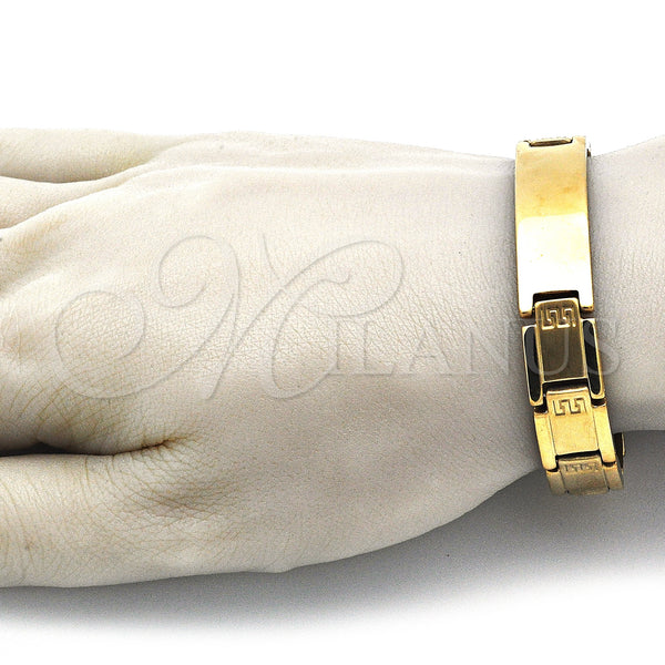Stainless Steel Bracelet — Solid Bracelet Greek Key Design Polished 03. 12 — alternate product view — SKU 140818 | Acero Inoxidable brazalete — Solid Bracelet Greek Key diseño pulido 03. 12 — SKU 140818