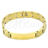 Stainless Steel Solid Bracelet, Greek Key Design, Polished, Golden Finish, 03.114.0342.1.08 (12 MM Thickness, 8 Inches Length)