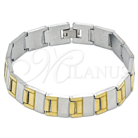 Stainless Steel Solid Bracelet, Polished, Two Tone, 03.114.0284.1.08 (14 MM Thickness, 8 Inches Length)
