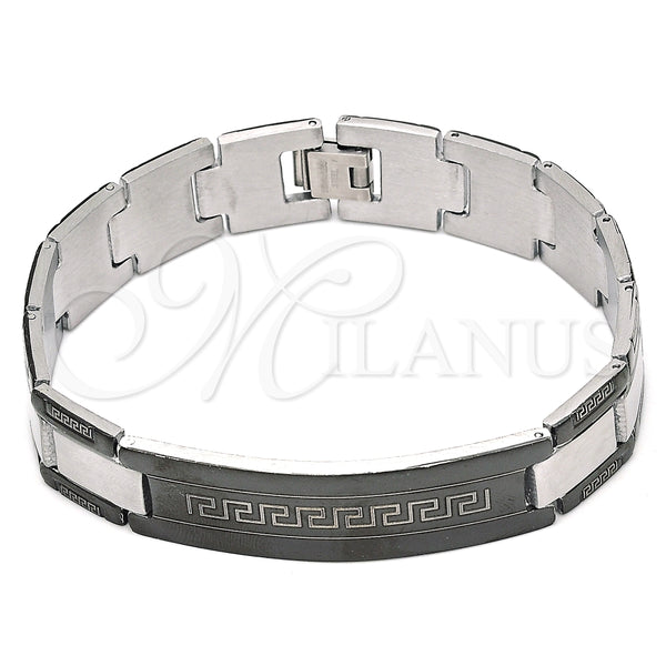Stainless Steel Solid Bracelet, Greek Key Design, Polished, Two Tone, 03.114.0219.3.09