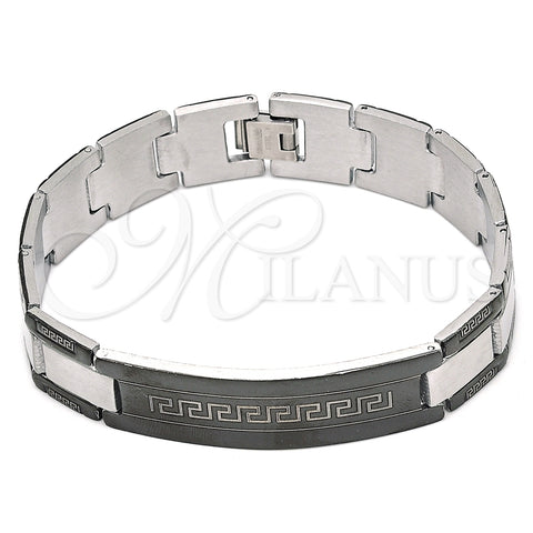 Stainless Steel Solid Bracelet, Greek Key Design, Polished, Two Tone, 03.114.0219.3.09