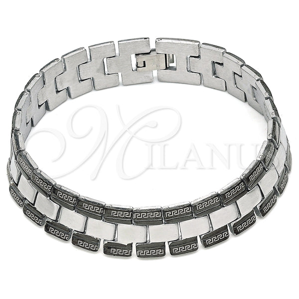 Stainless Steel Solid Bracelet, Greek Key Design, Polished, Two Tone, 03.114.0307.1.08