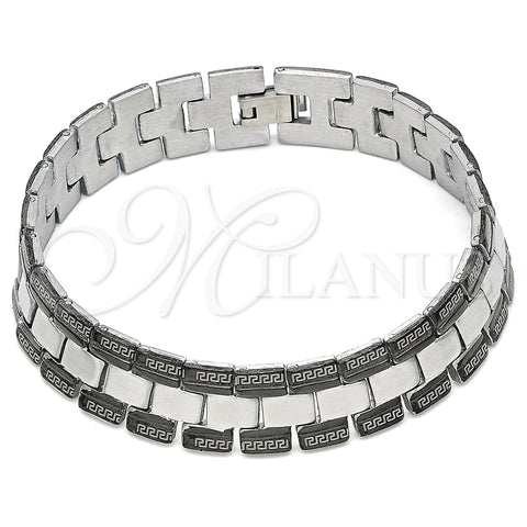 Stainless Steel Solid Bracelet, Greek Key Design, Polished, Two Tone, 03.114.0307.1.08