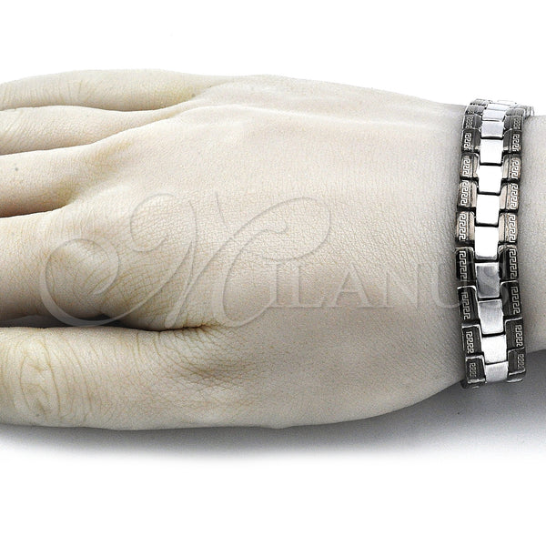 Stainless Steel Bracelet — Solid Bracelet Greek Key Design Polished Two Tone — alternate product view — SKU 140846 | Acero Inoxidable brazalete — Solid Bracelet Greek Key diseño pulido Two Tone — SKU 140846