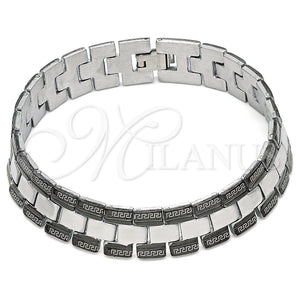 Stainless Steel Bracelet — Solid Bracelet Greek Key Design Polished Two Tone — main product view — SKU 140846 | Acero Inoxidable brazalete — Solid Bracelet Greek Key diseño pulido Two Tone — SKU 140846