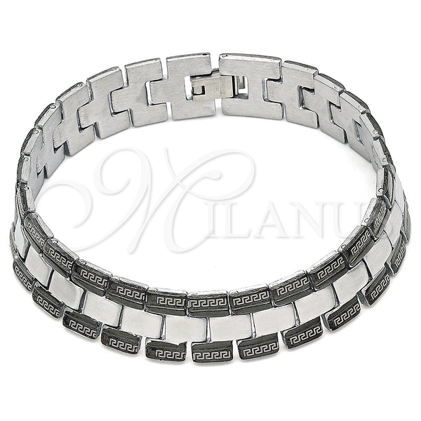Stainless Steel Solid Bracelet, Greek Key Design, Polished, Two Tone, 03.114.0307.1.08 (13 MM Thickness, 8 Inches Length)