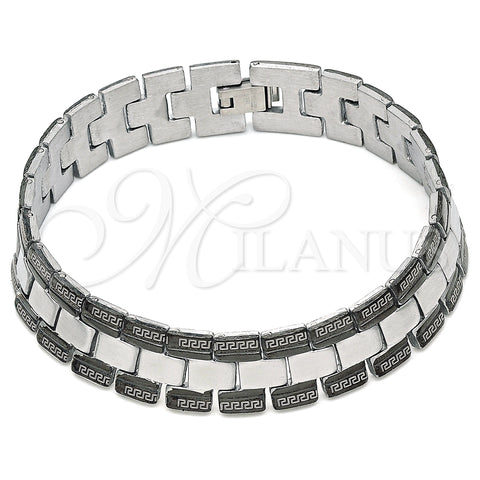Stainless Steel Solid Bracelet, Greek Key Design, Polished, Two Tone, 03.114.0307.1.08 (13 MM Thickness, 8 Inches Length)