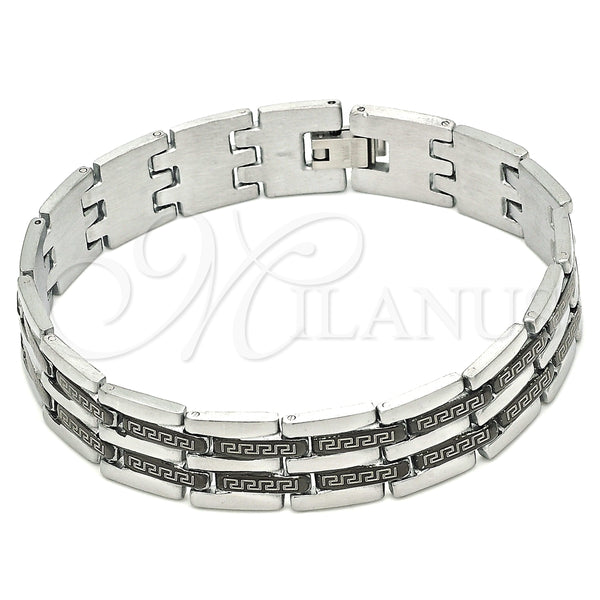 Stainless Steel Solid Bracelet, Greek Key Design, Polished, Two Tone, 03.114.0218.2.09
