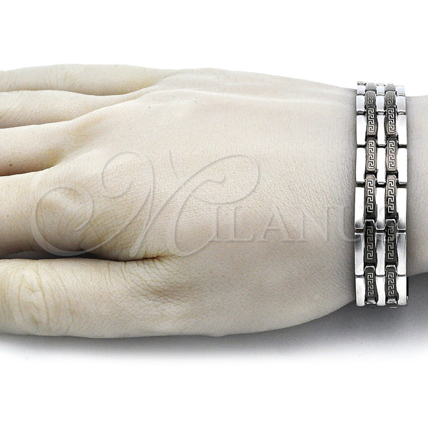 Stainless Steel Bracelet — Solid Bracelet Greek Key Design Polished Two Tone — alternate product view — SKU 140849 | Acero Inoxidable brazalete — Solid Bracelet Greek Key diseño pulido Two Tone — SKU 140849