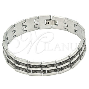 Stainless Steel Bracelet — Solid Bracelet Greek Key Design Polished Two Tone — main product view — SKU 140849 | Acero Inoxidable brazalete — Solid Bracelet Greek Key diseño pulido Two Tone — SKU 140849