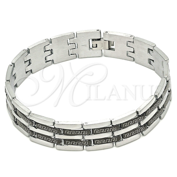 Stainless Steel Solid Bracelet, Greek Key Design, Polished, Two Tone, 03.114.0218.2.09 (14 MM Thickness, 9 Inches Length)