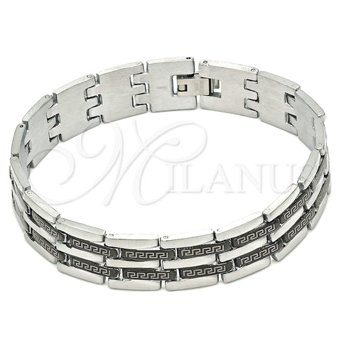 Stainless Steel Solid Bracelet, Greek Key Design, Polished, Two Tone, 03.114.0218.2.09 (14 MM Thickness, 9 Inches Length)