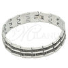 Stainless Steel Solid Bracelet, Greek Key Design, Polished, Two Tone, 03.114.0218.2.09 (14 MM Thickness, 9 Inches Length)
