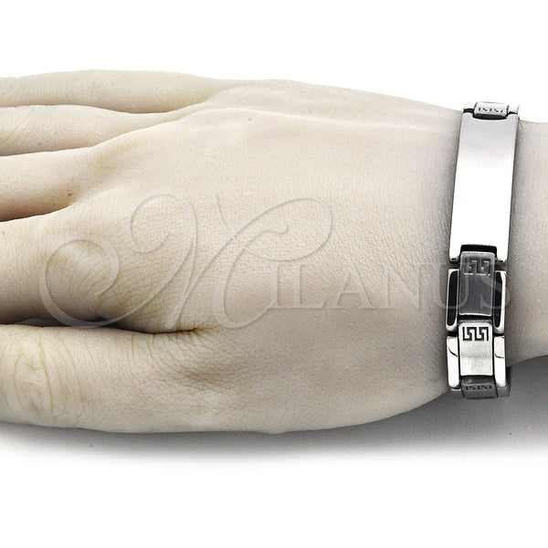 Stainless Steel Bracelet — Solid Bracelet Greek Key Design Polished 03. 12 — alternate product view — SKU 140866 | Acero Inoxidable brazalete — Solid Bracelet Greek Key diseño pulido 03. 12 — SKU 140866