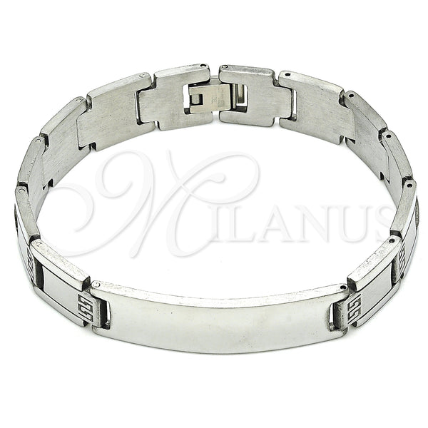 Stainless Steel Solid Bracelet, Greek Key Design, Polished, Steel Finish, 03.114.0342.3.08 (12 MM Thickness, 8 Inches Length)