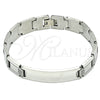 Stainless Steel Solid Bracelet, Greek Key Design, Polished, Steel Finish, 03.114.0342.3.08 (12 MM Thickness, 8 Inches Length)