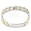 Stainless Steel Solid Bracelet, Polished, Two Tone, 03.114.0376.08 (13 MM Thickness, 8 Inches Length)