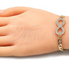 Oro Laminado Fancy Bracelet, Gold Filled Style Infinite Design, with White Micro Pave, Polished, Golden Finish, 03.156.0023.08 (05 MM Thickness, 8 Inches Length)