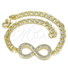 Oro Laminado Fancy Bracelet, Gold Filled Style Infinite Design, with White Micro Pave, Polished, Golden Finish, 03.156.0023.08 (05 MM Thickness, 8 Inches Length)