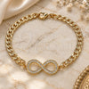 Oro Laminado Fancy Bracelet, Gold Filled Style Infinite Design, with White Micro Pave, Polished, Golden Finish, 03.156.0023.08 (05 MM Thickness, 8 Inches Length)