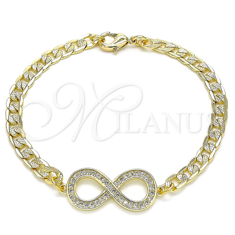 Oro Laminado Fancy Bracelet, Gold Filled Style Infinite Design, with White Micro Pave, Polished, Golden Finish, 03.156.0023.08 (05 MM Thickness, 8 Inches Length)