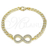 Oro Laminado Fancy Bracelet, Gold Filled Style Infinite Design, with White Micro Pave, Polished, Golden Finish, 03.156.0023.08 (05 MM Thickness, 8 Inches Length)