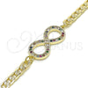 Oro Laminado Fancy Bracelet, Gold Filled Style Infinite Design, with Multicolor Micro Pave, Polished, Golden Finish, 03.156.0023.1.08 (05 MM Thickness, 8 Inches Length)