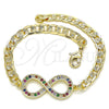 Oro Laminado Fancy Bracelet, Gold Filled Style Infinite Design, with Multicolor Micro Pave, Polished, Golden Finish, 03.156.0023.1.08 (05 MM Thickness, 8 Inches Length)
