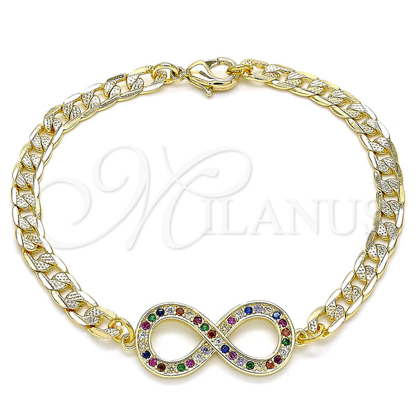 Gold Filled Bracelet — Fancy Bracelet Infinite Design with Multicolor Micro Pave — main product view — SKU 140929 | Oro Laminado brazalete — elegante Bracelet Infinite diseño with Multicolor Micro Pave — SKU 140929