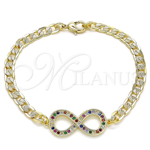 Oro Laminado Fancy Bracelet, Gold Filled Style Infinite Design, with Multicolor Micro Pave, Polished, Golden Finish, 03.156.0023.1.08 (05 MM Thickness, 8 Inches Length)