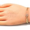 Oro Laminado Fancy Bracelet, Gold Filled Style Paperclip Design, with White Micro Pave, Polished, Golden Finish, 03.313.0038.08 (05 MM Thickness, 8 Inches Length)