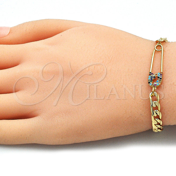 Gold Filled Bracelet — Fancy Bracelet Paperclip Design with Multicolor Micro Pave — alternate product view — SKU 140932 | Oro Laminado brazalete — elegante Bracelet Paperclip diseño with Multicolor Micro Pave — SKU 140932