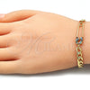 Oro Laminado Fancy Bracelet, Gold Filled Style Paperclip Design, with Multicolor Micro Pave, Polished, Golden Finish, 03.313.0038.1.08 (05 MM Thickness, 8 Inches Length)