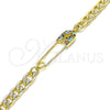 Oro Laminado Fancy Bracelet, Gold Filled Style Paperclip Design, with Multicolor Micro Pave, Polished, Golden Finish, 03.313.0038.1.08 (05 MM Thickness, 8 Inches Length)