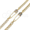 Oro Laminado Fancy Bracelet, Gold Filled Style Paperclip Design, with Multicolor Micro Pave, Polished, Golden Finish, 03.313.0038.1.08 (05 MM Thickness, 8 Inches Length)